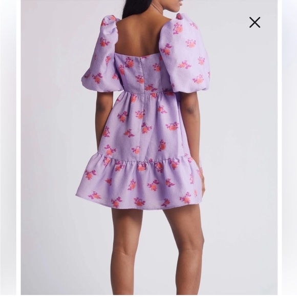 CHELSEA28 Brocade Puff Sleeve Babydoll Dress In Purple size xsmall. - Picture 3 of 11